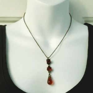 Avon Amber and Antique Gold Necklace and Earrings Set